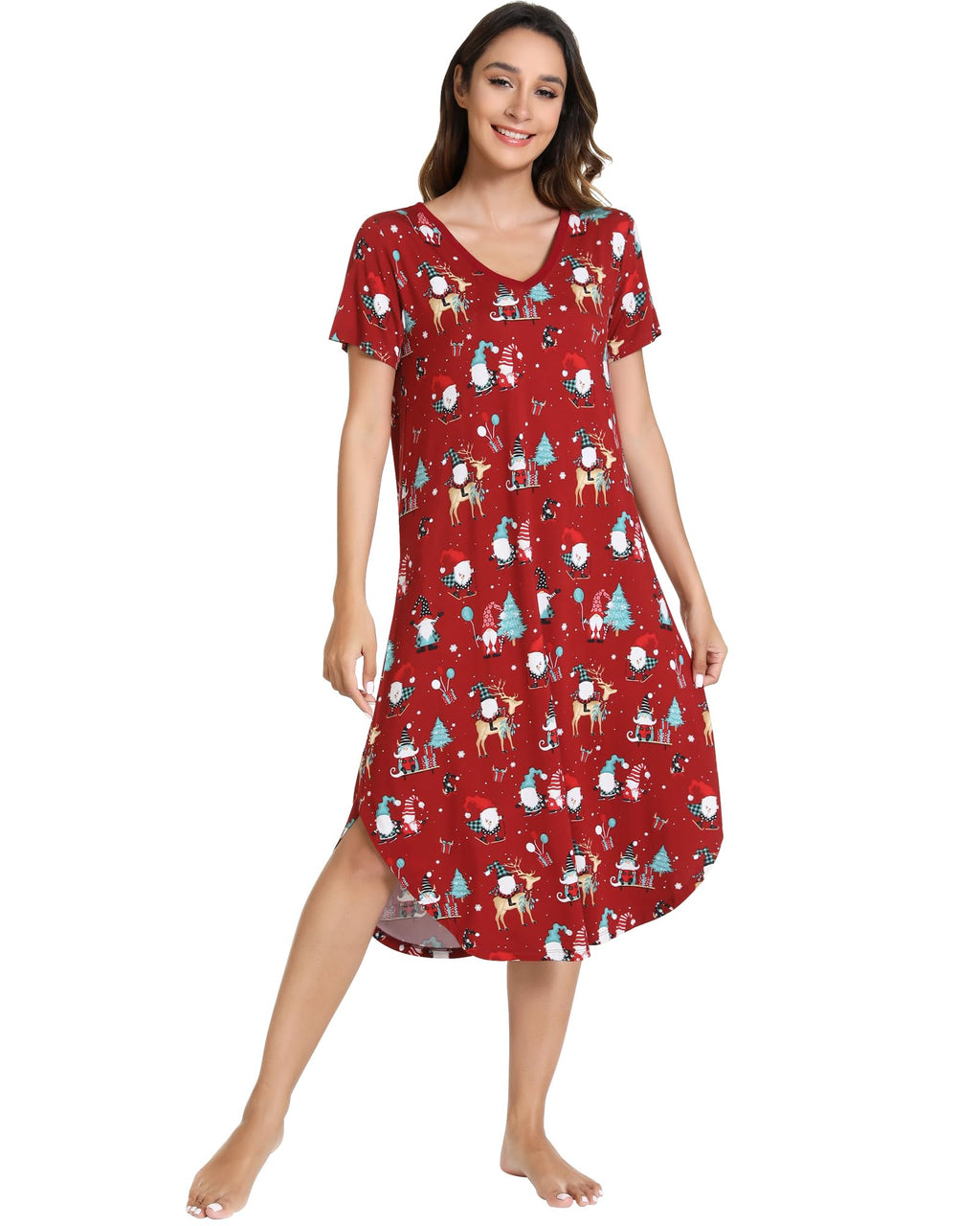 NACHILA Bamboo Viscose Nightgowns for Women Cooling Short Sleeve Sleepshirt