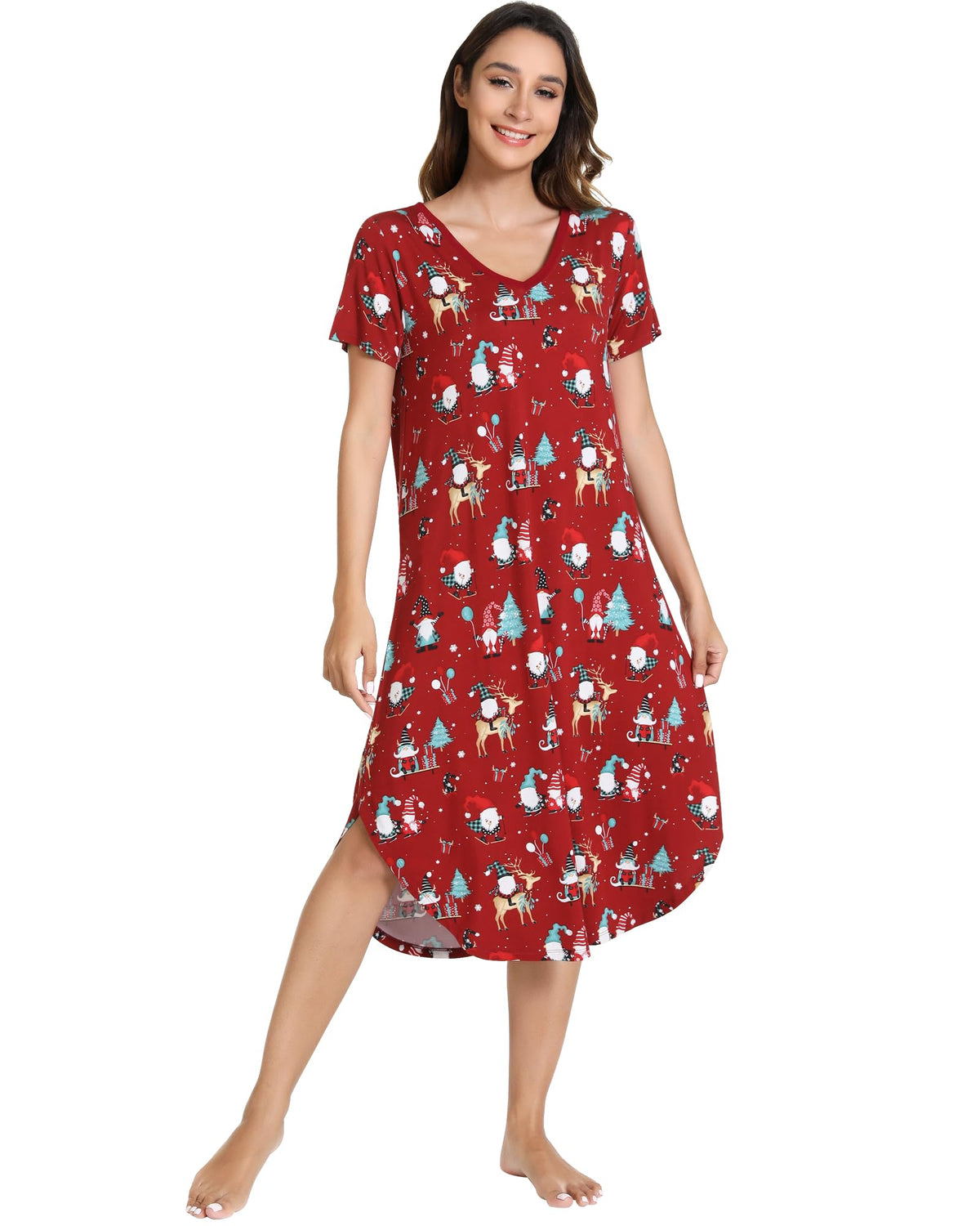 NACHILA Bamboo Viscose Nightgowns for Women Cooling Short Sleeve Sleepshirt