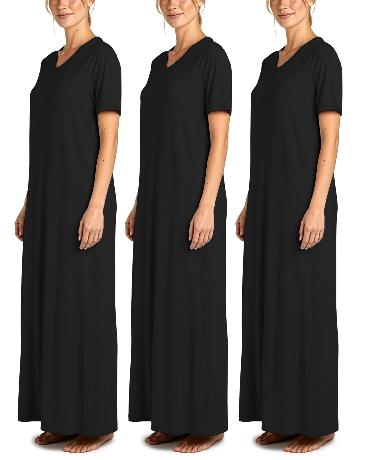 3 Pack Women's Maxi Long Nightgowns Short Sleeve Night Shirt PJ Sleep Dress