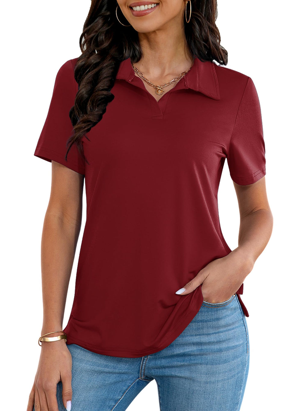 MK Shop Limited Polo Shirts for Women Golf V Neck Tops