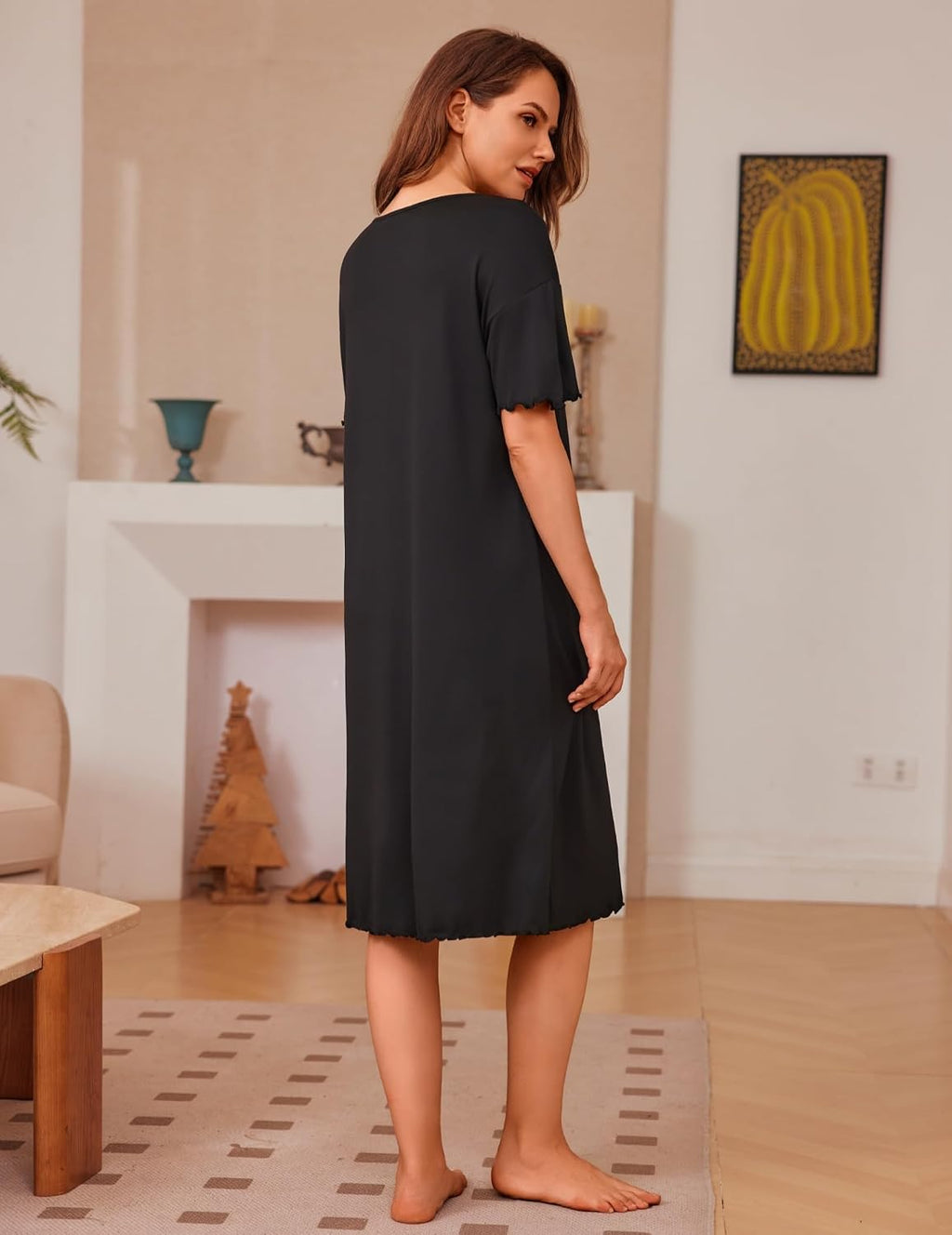 Ekouaer 3 Pack Long Nightgowns for Women Ruffle House Dress
