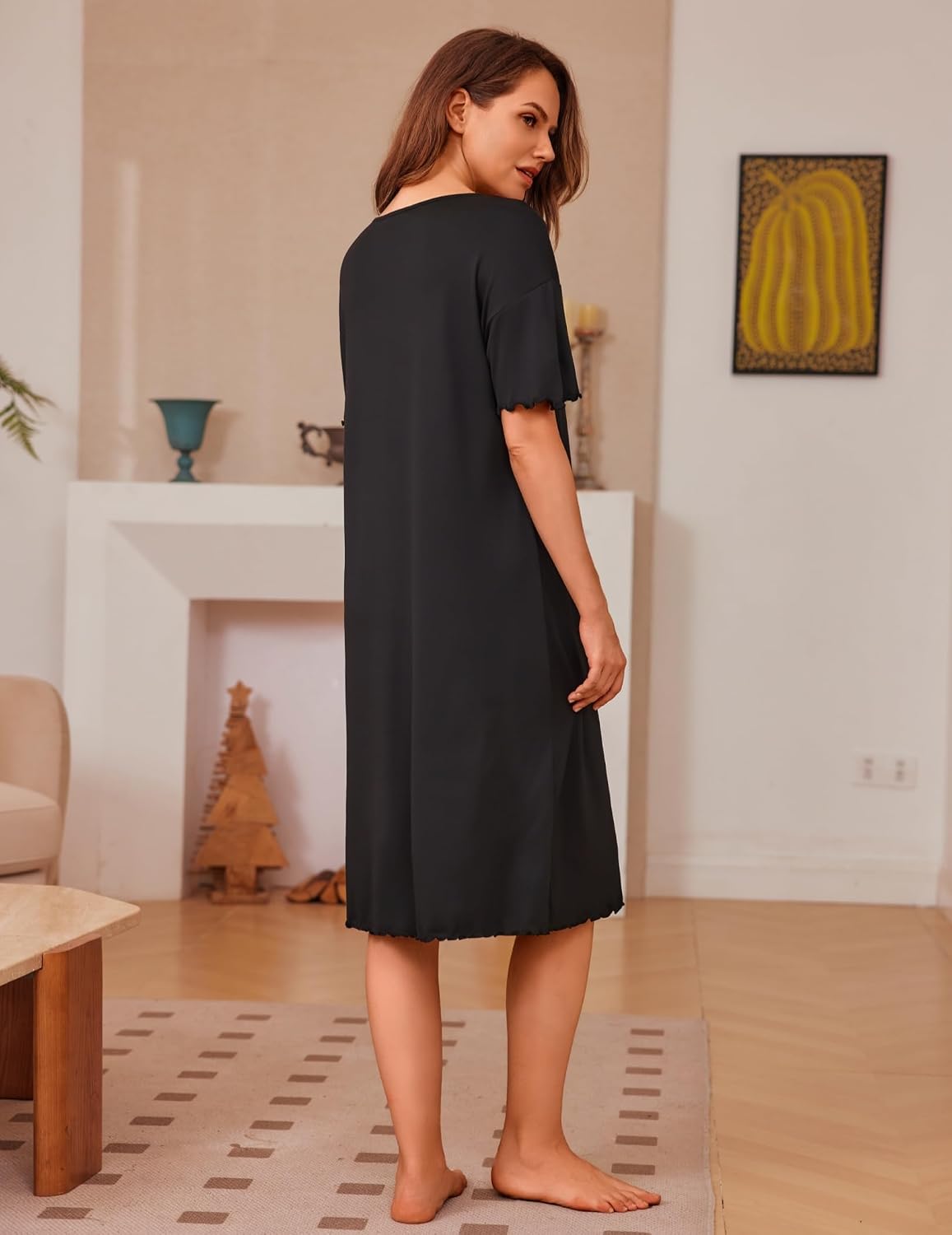 Ekouaer 3 Pack Long Nightgowns for Women Ruffle House Dress