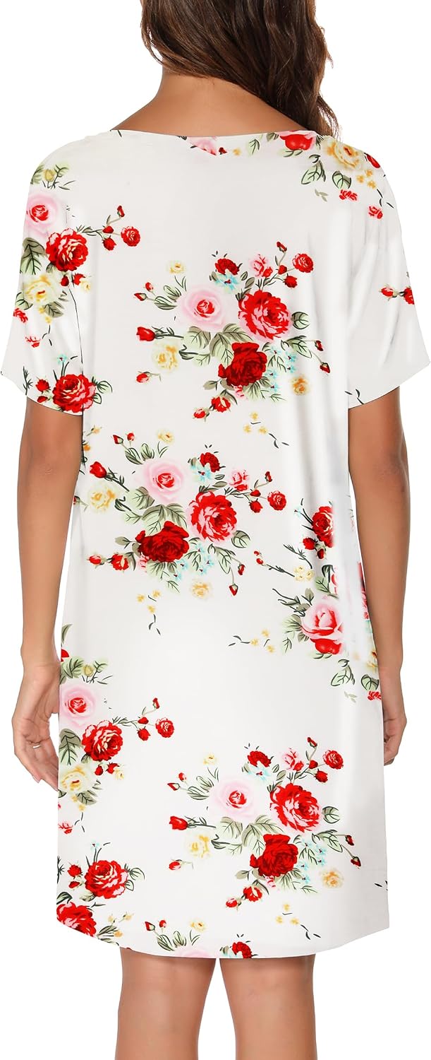 Nightgowns for Women Soft Cotton Sleep Shirts Short Sleeve Sleepwear