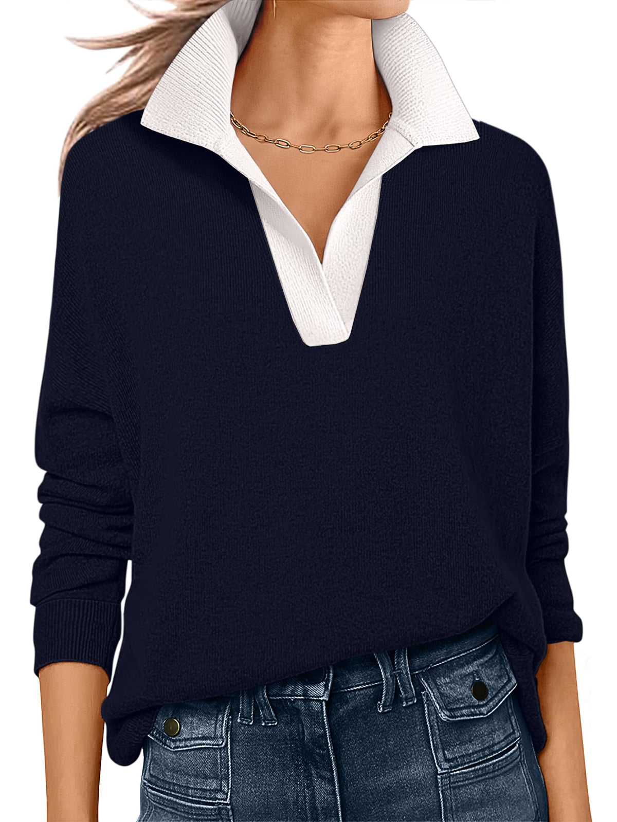 ANRABESS Women Polo V Neck Lightweight Fall Sweaters