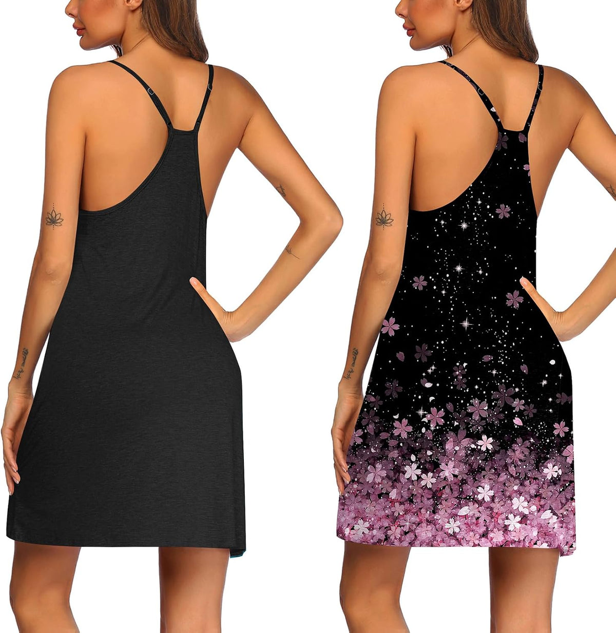 Ekouaer 2 Pack Nightgown for Womens Sleeveless Sleepwear Sleep Tank Chemise