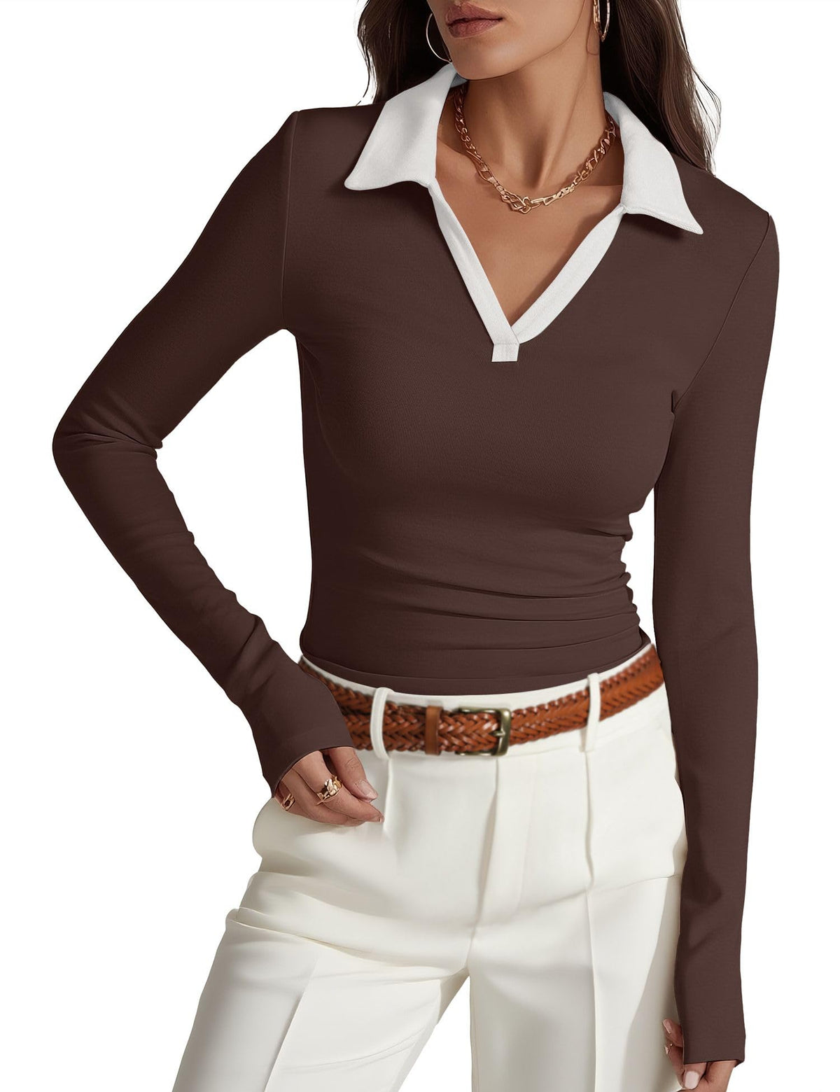 Prettywear Womens Long Sleeve Polo Shirts Collared Business Casual Work Top