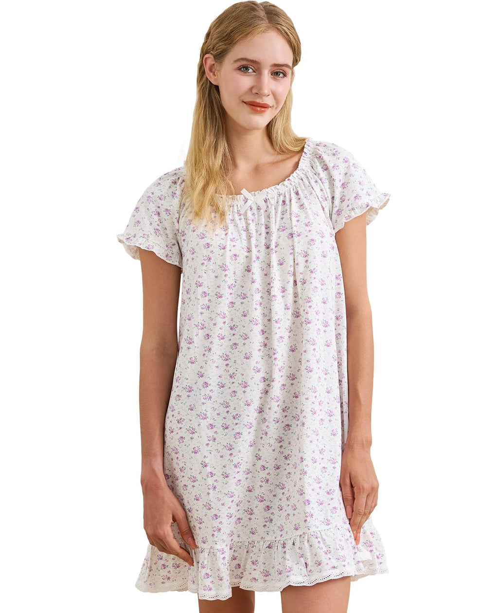 Nanxson Women's Cotton Nightgown Short Sleeve Sleepwear Vintage Nightshirt
