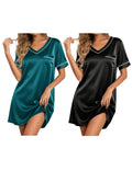 Ekouaer 2 Pack Nightgowns for Women Satin Short Sleeve V Neck House Dress
