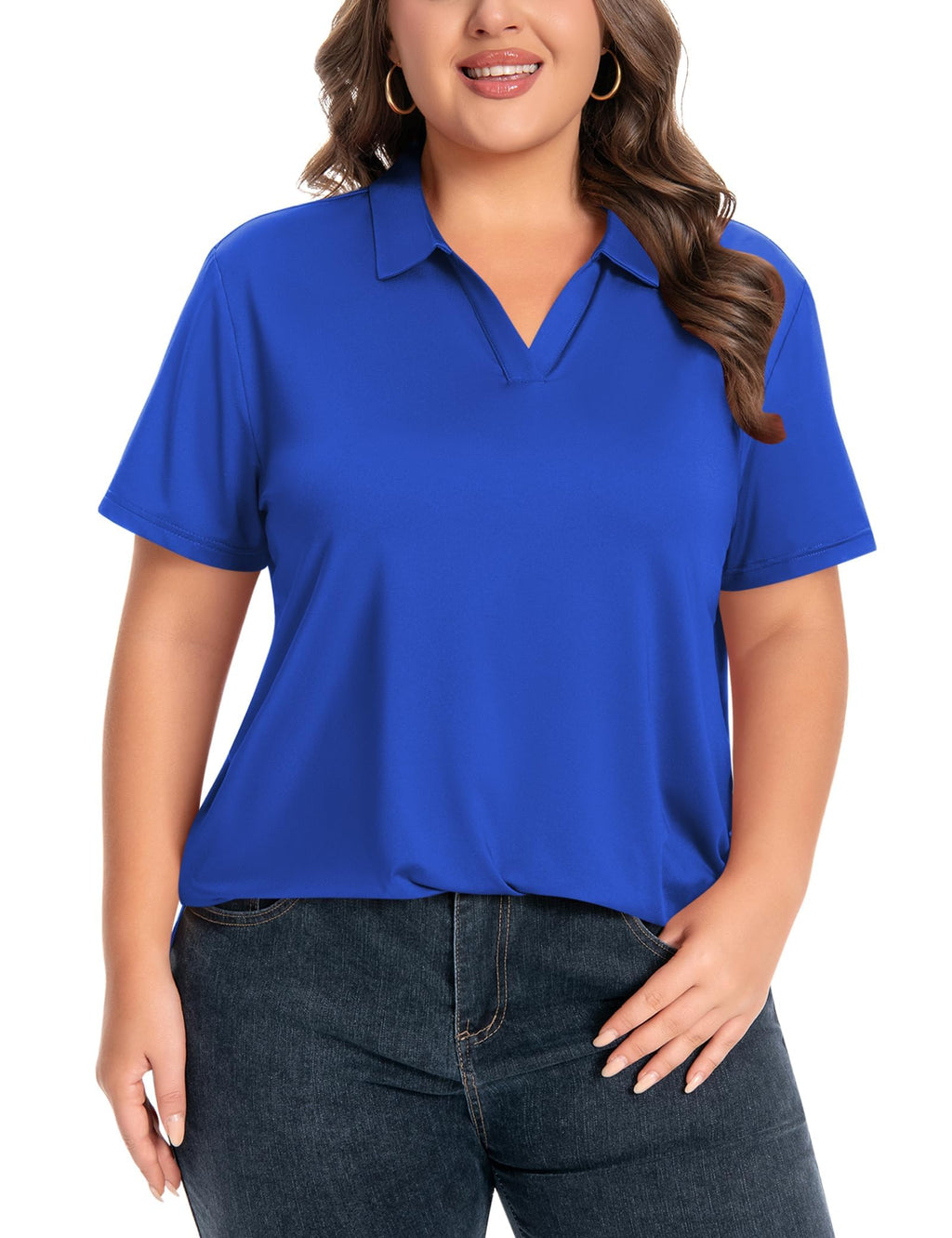 Womens Plus Size V-Neck Short Sleeve Polo UPF 50+ Quick Dry Golf (XL-6XL)