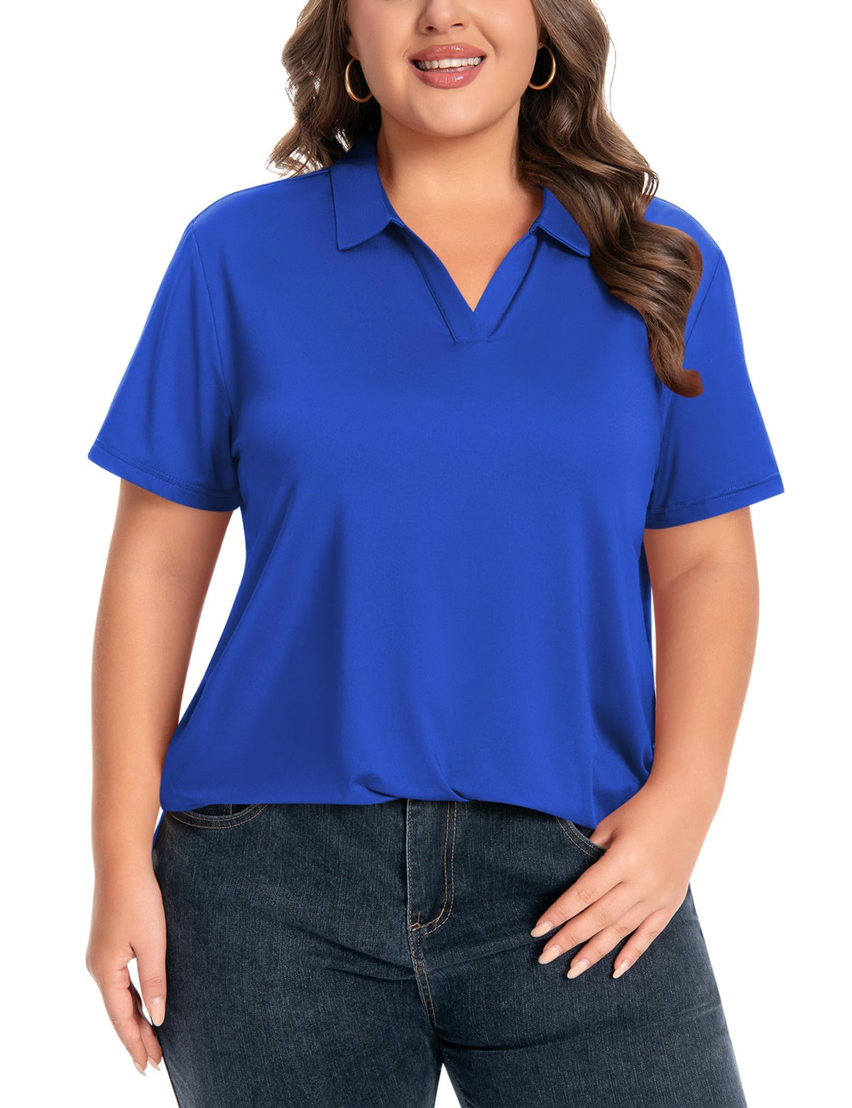 Womens Plus Size V-Neck Short Sleeve Polo UPF 50+ Quick Dry Golf (XL-6XL)