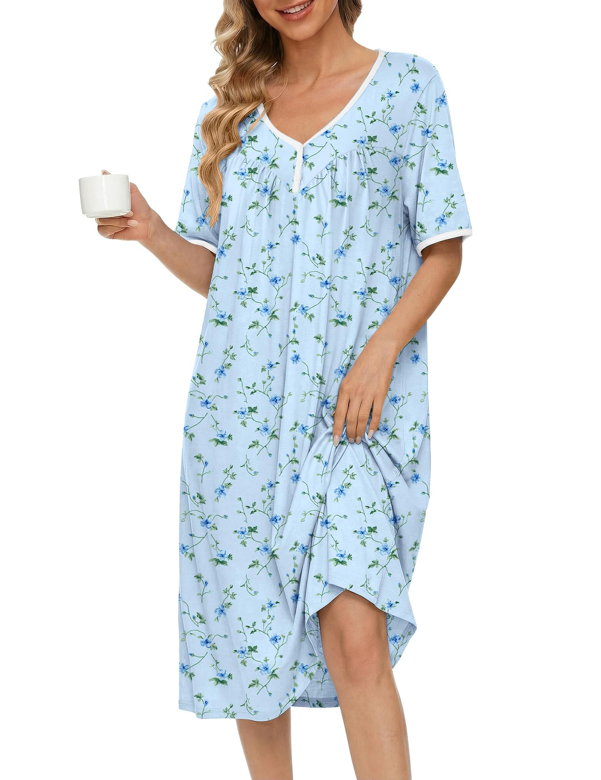 Ekouaer Cotton Nightgowns for Women Soft Night Gowns Button House Dress