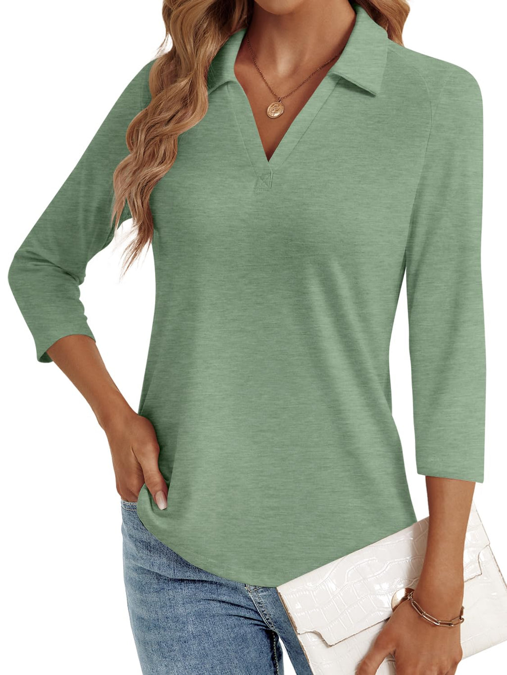 LYHIPSS 3/4 Length Sleeve Womens Tops Dressy Casual Business Blouses
