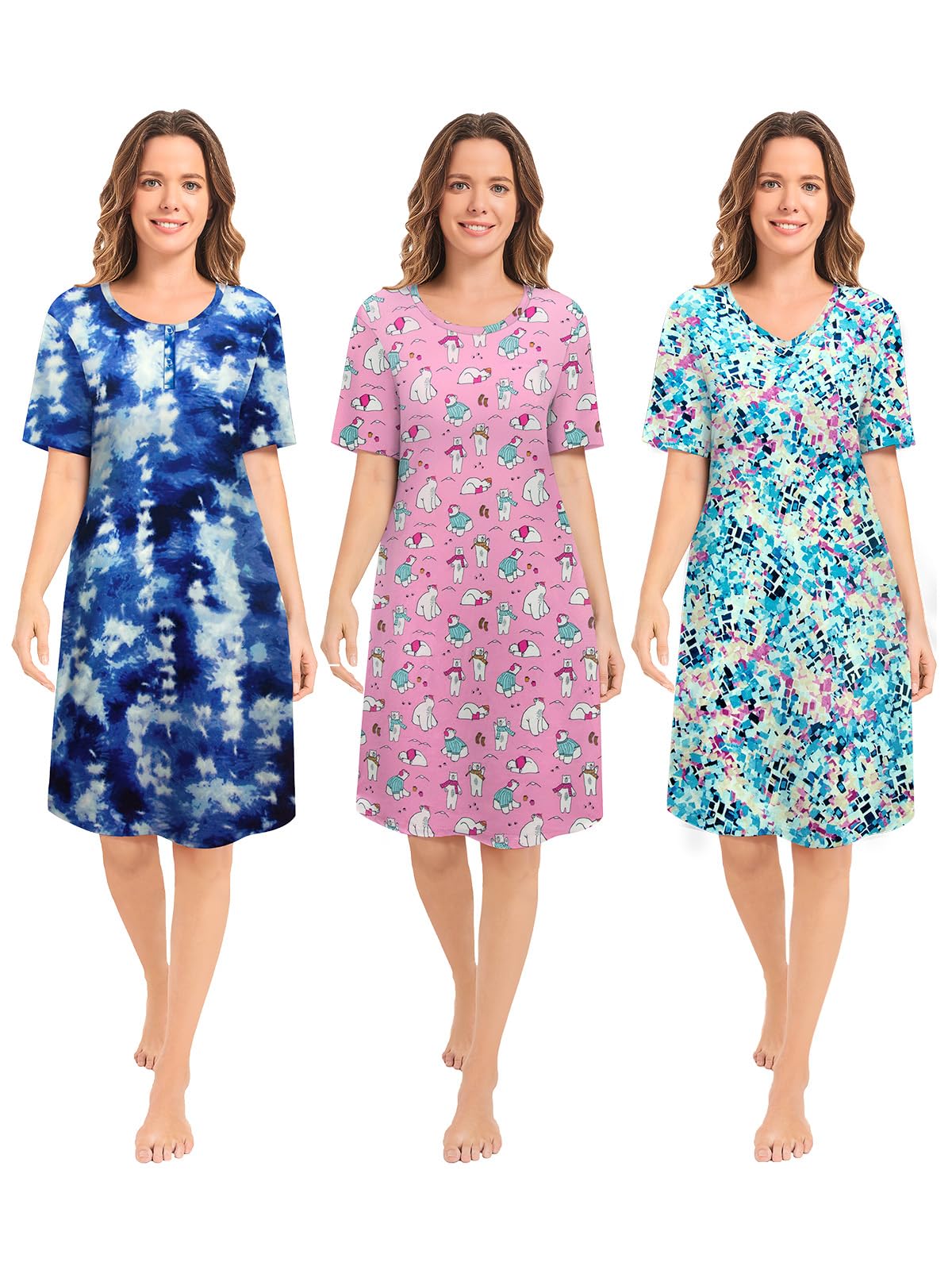3 Pack Nightgowns for Women Summer Short Sleeve Night Gowns