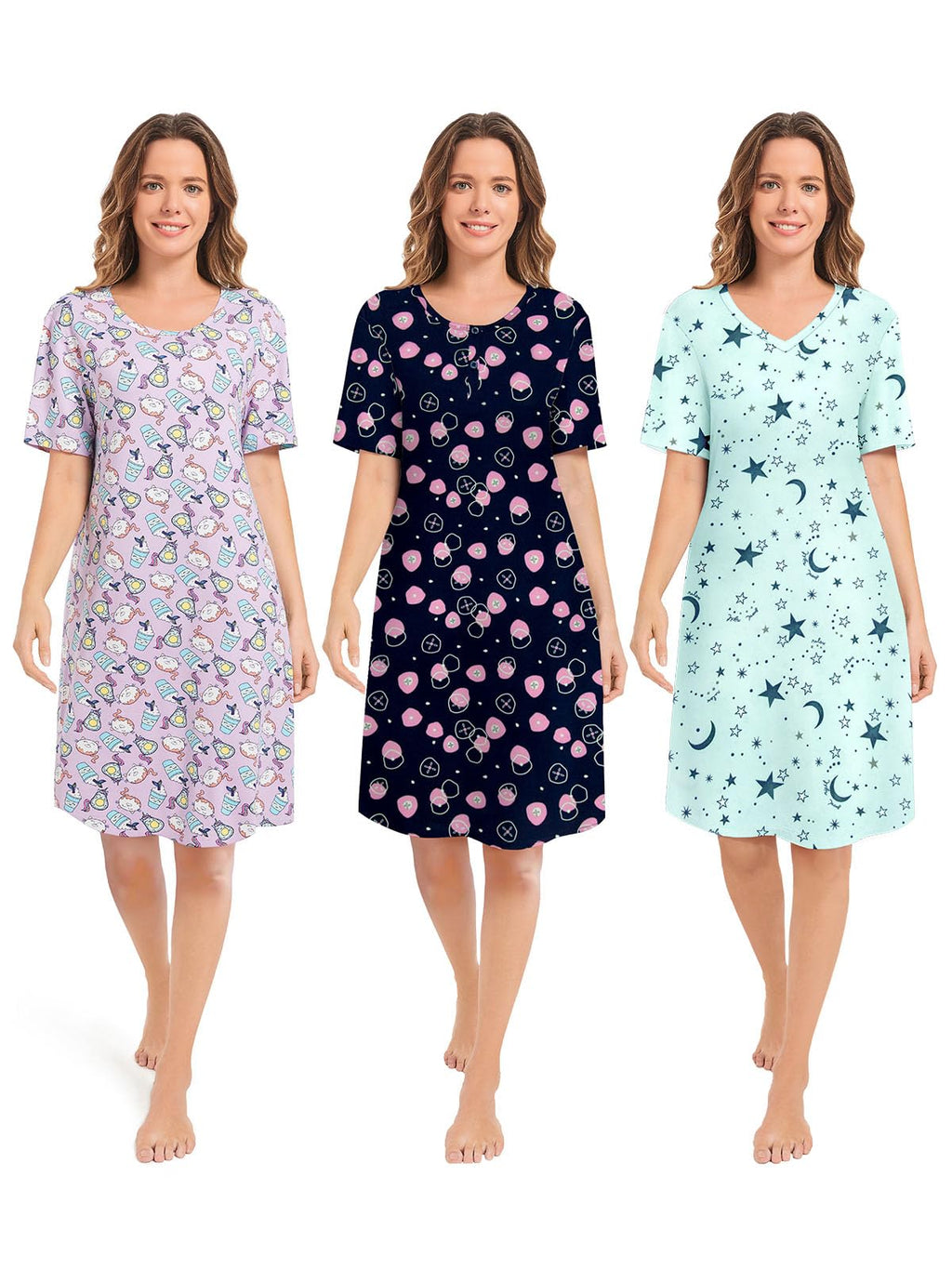 3 Pack Nightgowns for Women Summer Short Sleeve Night Gowns