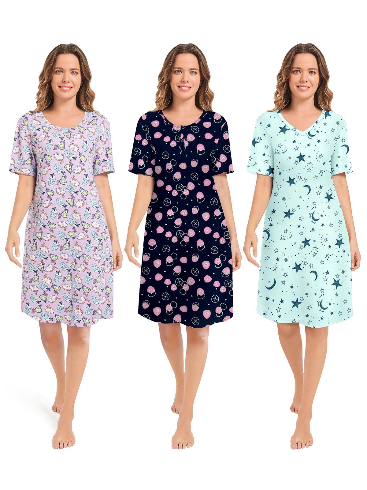 3 Pack Nightgowns for Women Summer Short Sleeve Night Gowns