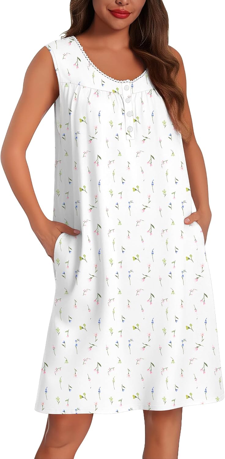 Ekouaer Cotton Nightgowns for Women Tank Sleeveless Night Gowns