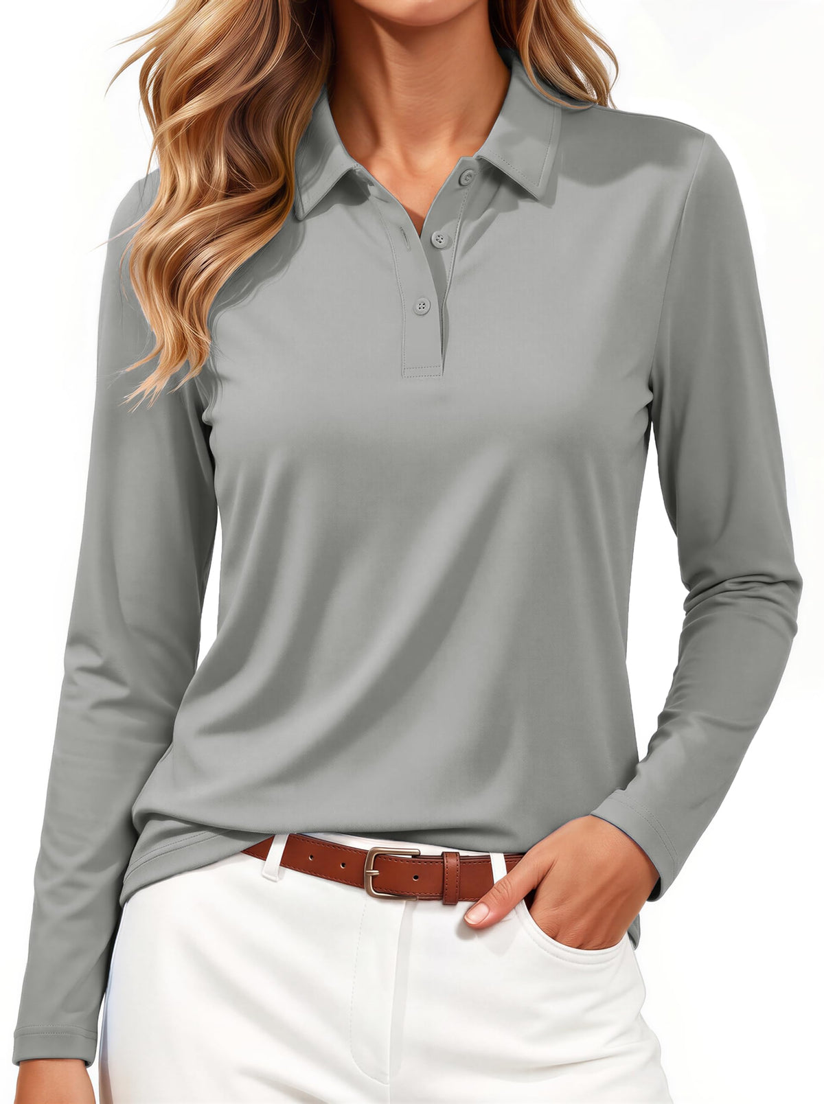 MAGCOMSEN Women's Long Sleeve Polo Shirts UPF 50+ Golf Collared Tops Work
