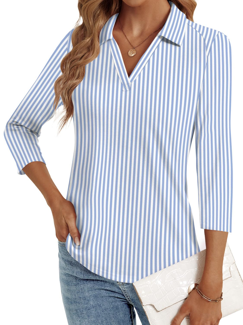 LYHIPSS 3/4 Length Sleeve Womens Tops Dressy Casual Business Blouses