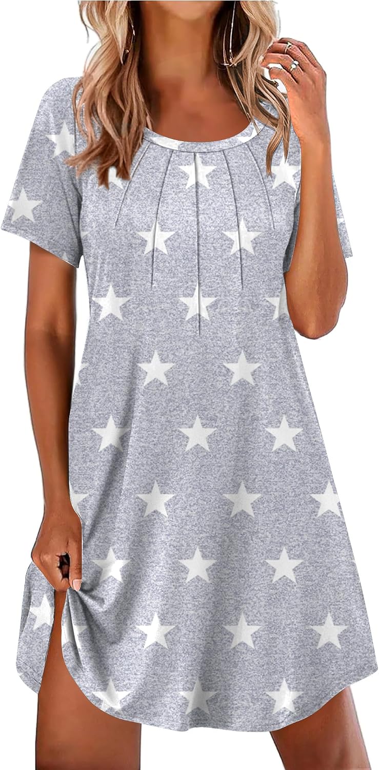 Ekouaer Nightgowns for Women Pleated Nightshirts Short Sleeve Sleepshirts