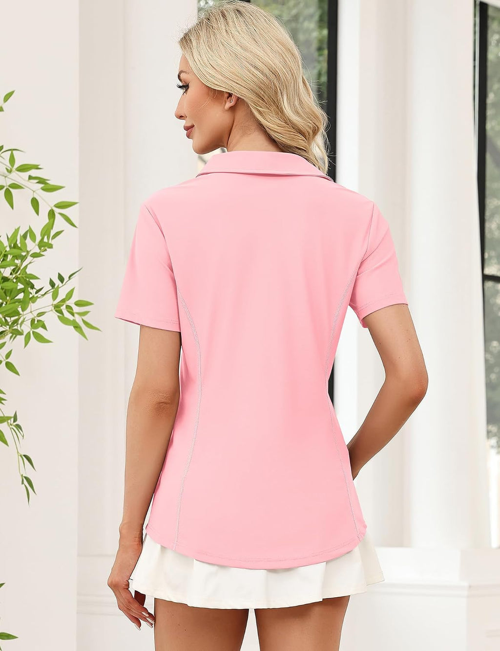 LOMON Women’s Short Sleeve Athletic Polo Shirt High Performance Stretch Quarter Zip Top for Golf Tennis