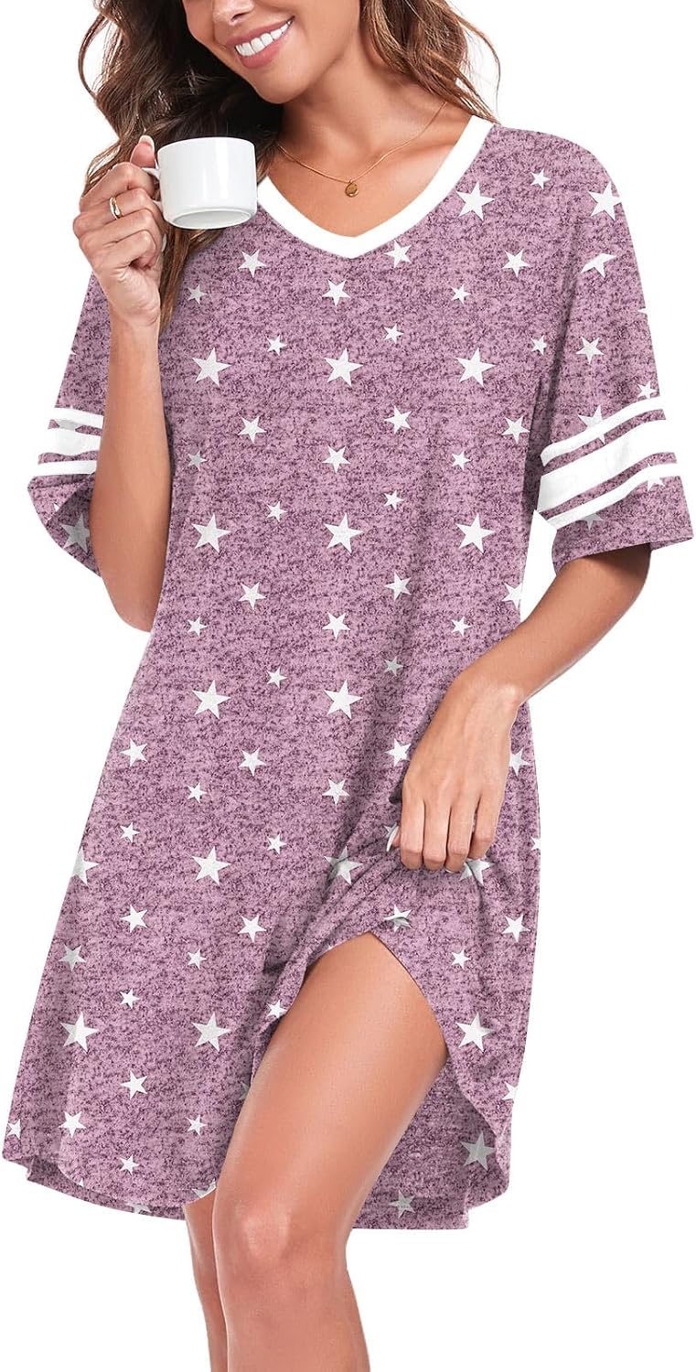 REGAI Women's Nightgowns Short Sleeve Soft Sleepshirt