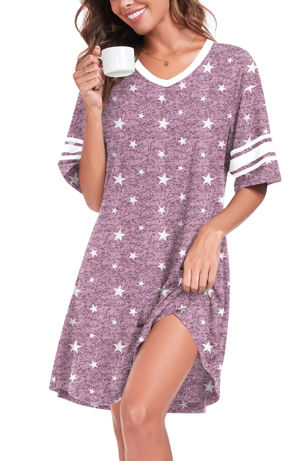 REGAI Women's Nightgowns Short Sleeve Soft Sleepshirt