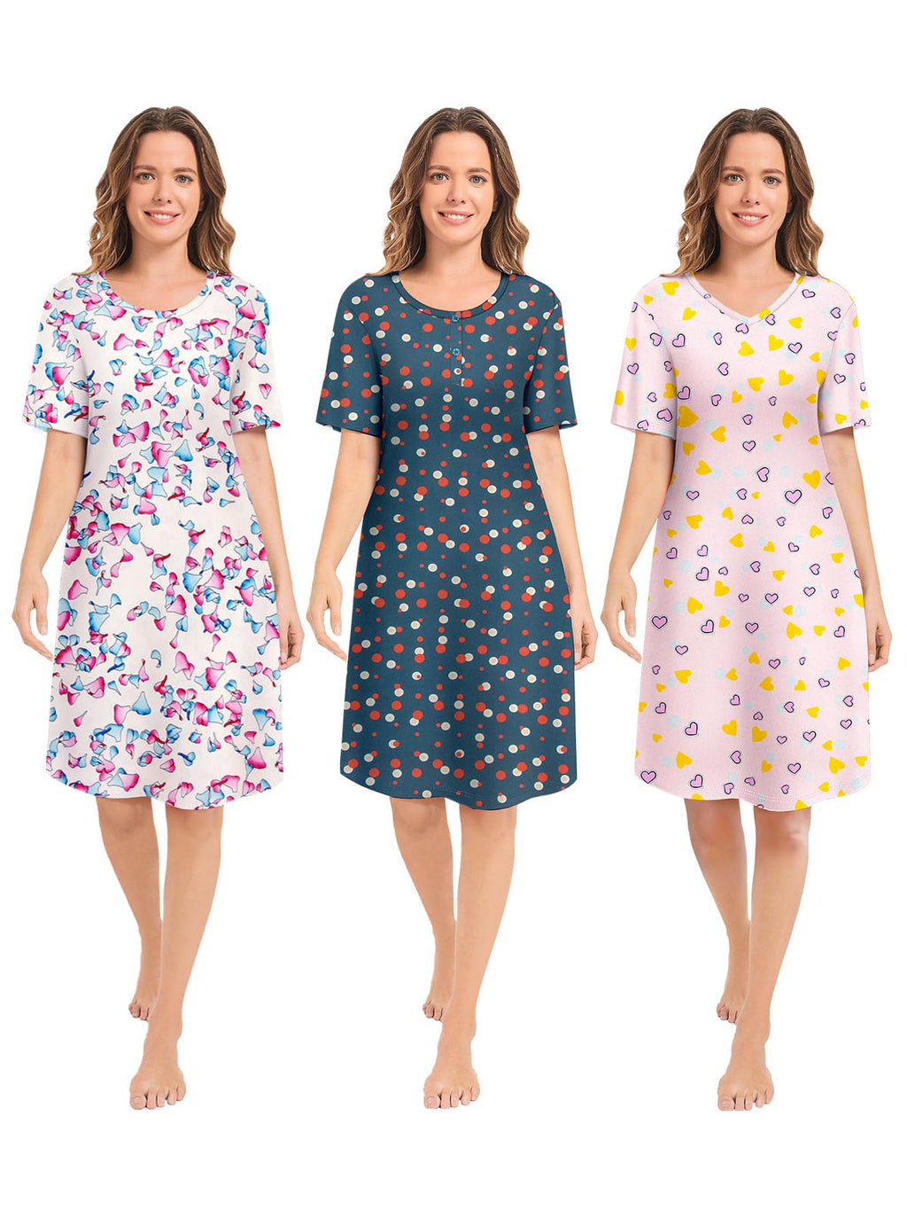 3 Pack Nightgowns for Women Summer Short Sleeve Night Gowns