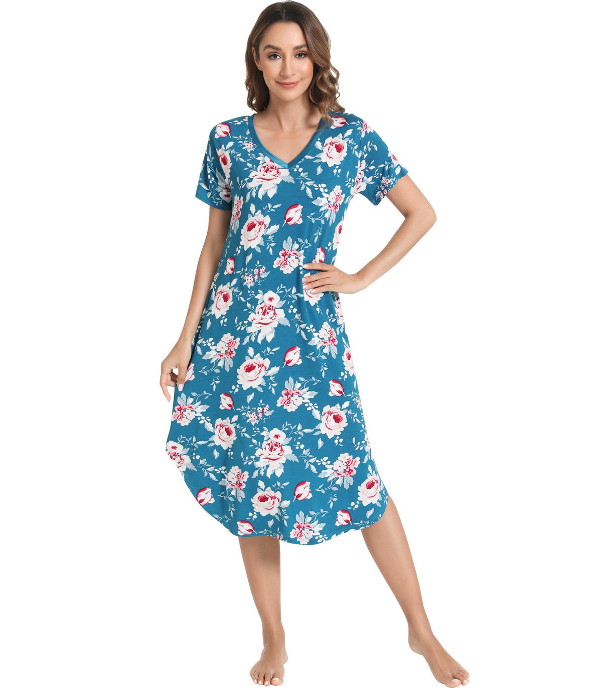NACHILA Bamboo Viscose Nightgowns for Women Cooling Short Sleeve Sleepshirt