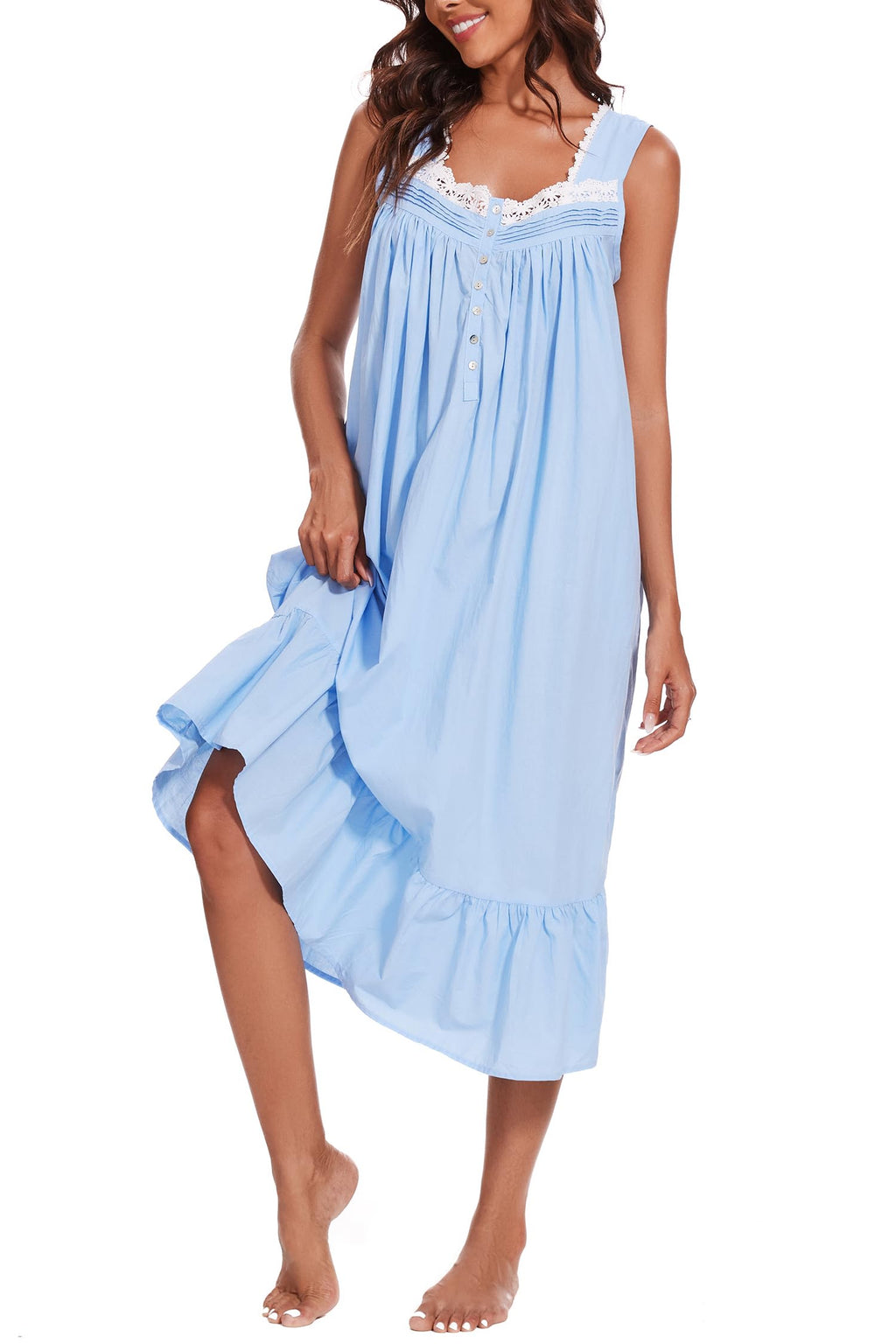 AVIIER 100% Cotton Nightgowns for Women Sleeveless Sleep Dress Ladies Gowns Sleepwear with Pockets