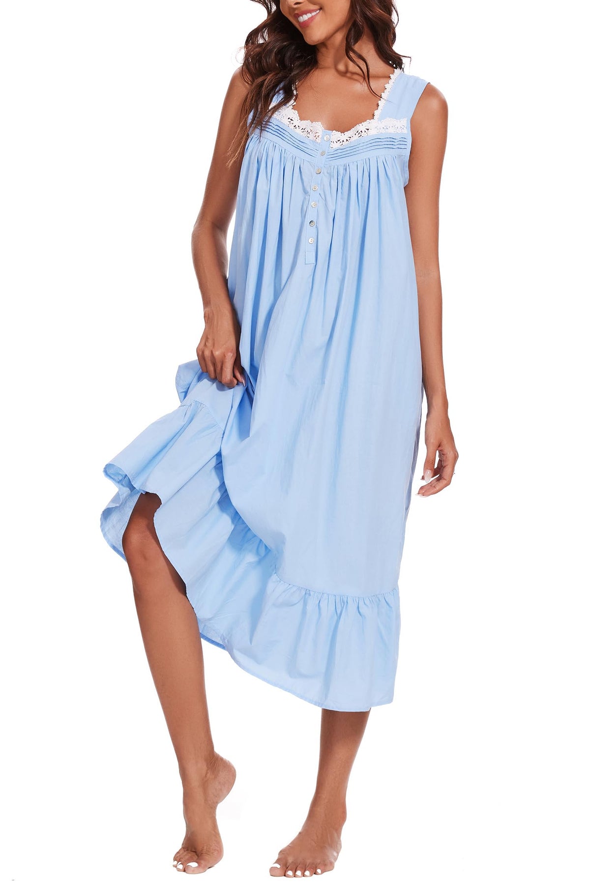 AVIIER 100% Cotton Nightgowns for Women Sleeveless Sleep Dress Ladies Gowns Sleepwear with Pockets