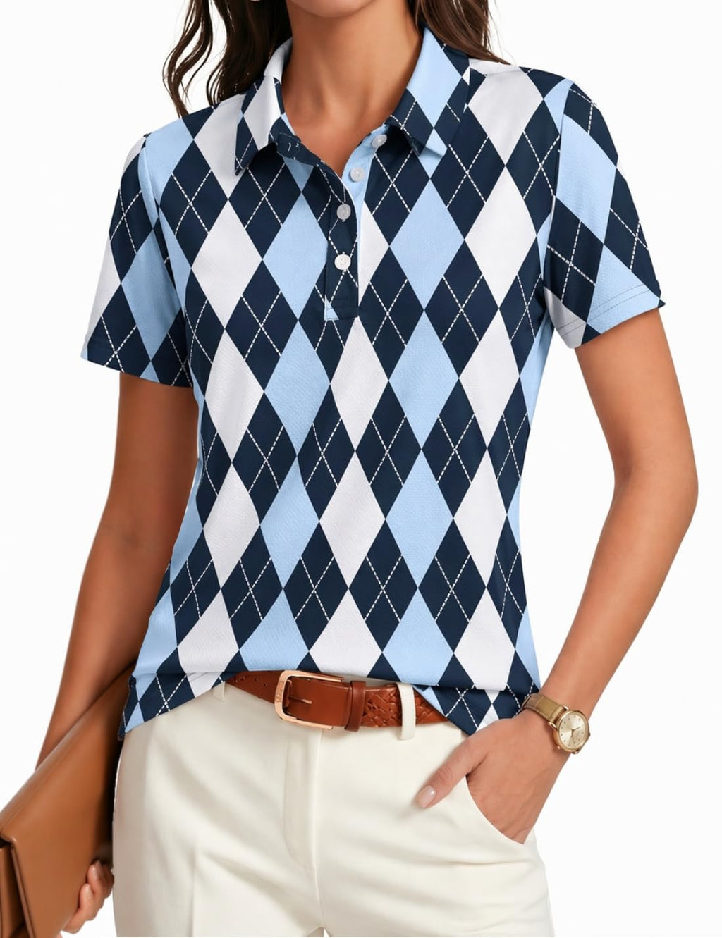 PINSPARK Womens Golf Shirt 4-Button UPF 50+ Quick Dry Collared Polo Shirts