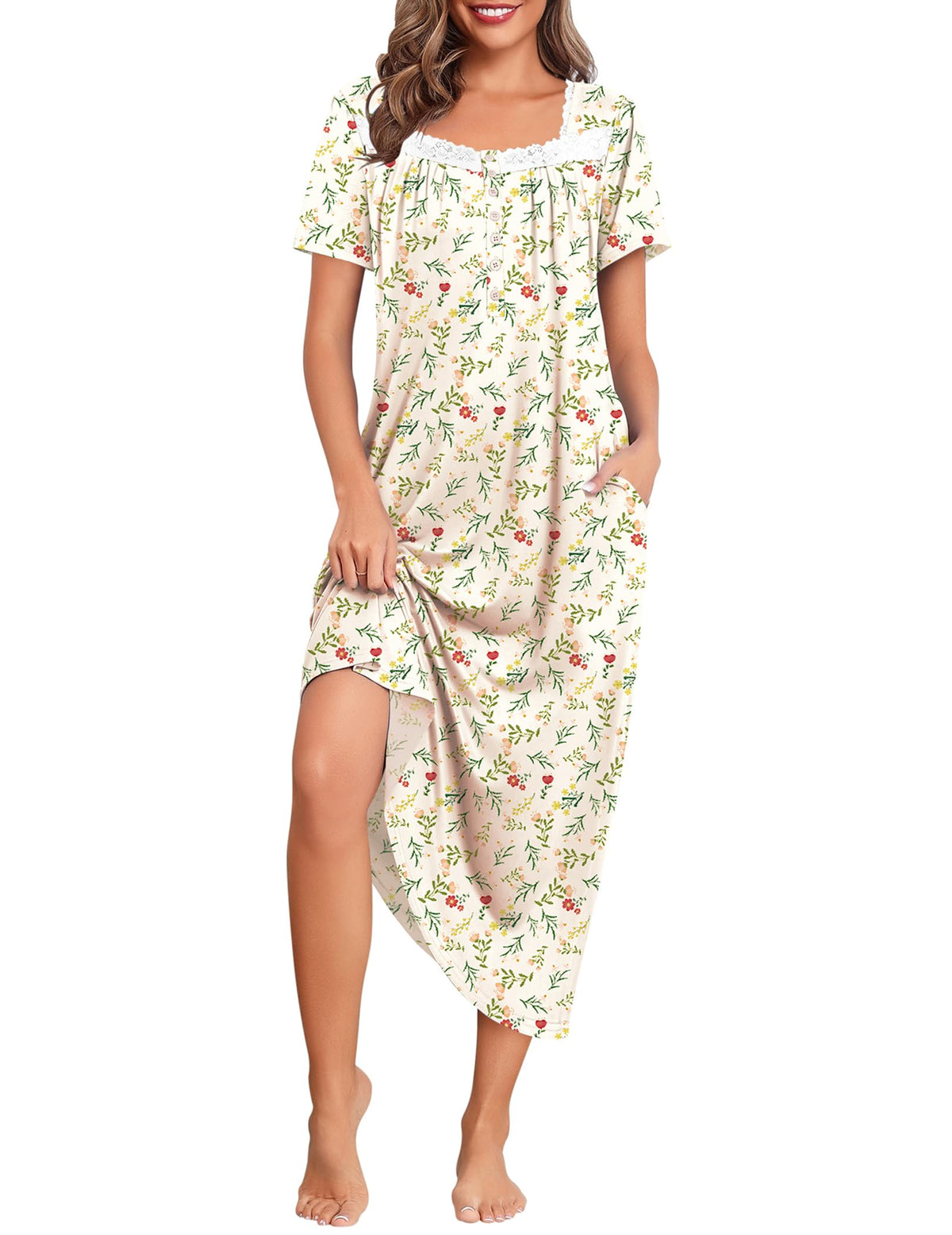 Ekouaer Long Nightgowns for Women Short Sleeve House Dress with Pockets