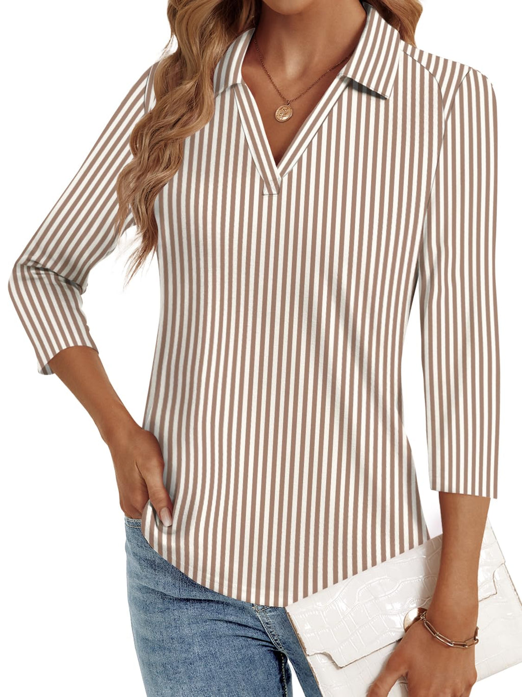 LYHIPSS 3/4 Length Sleeve Womens Tops Dressy Casual Business Blouses