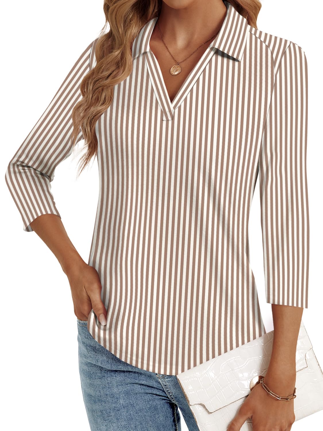 LYHIPSS 3/4 Length Sleeve Womens Tops Dressy Casual Business Blouses