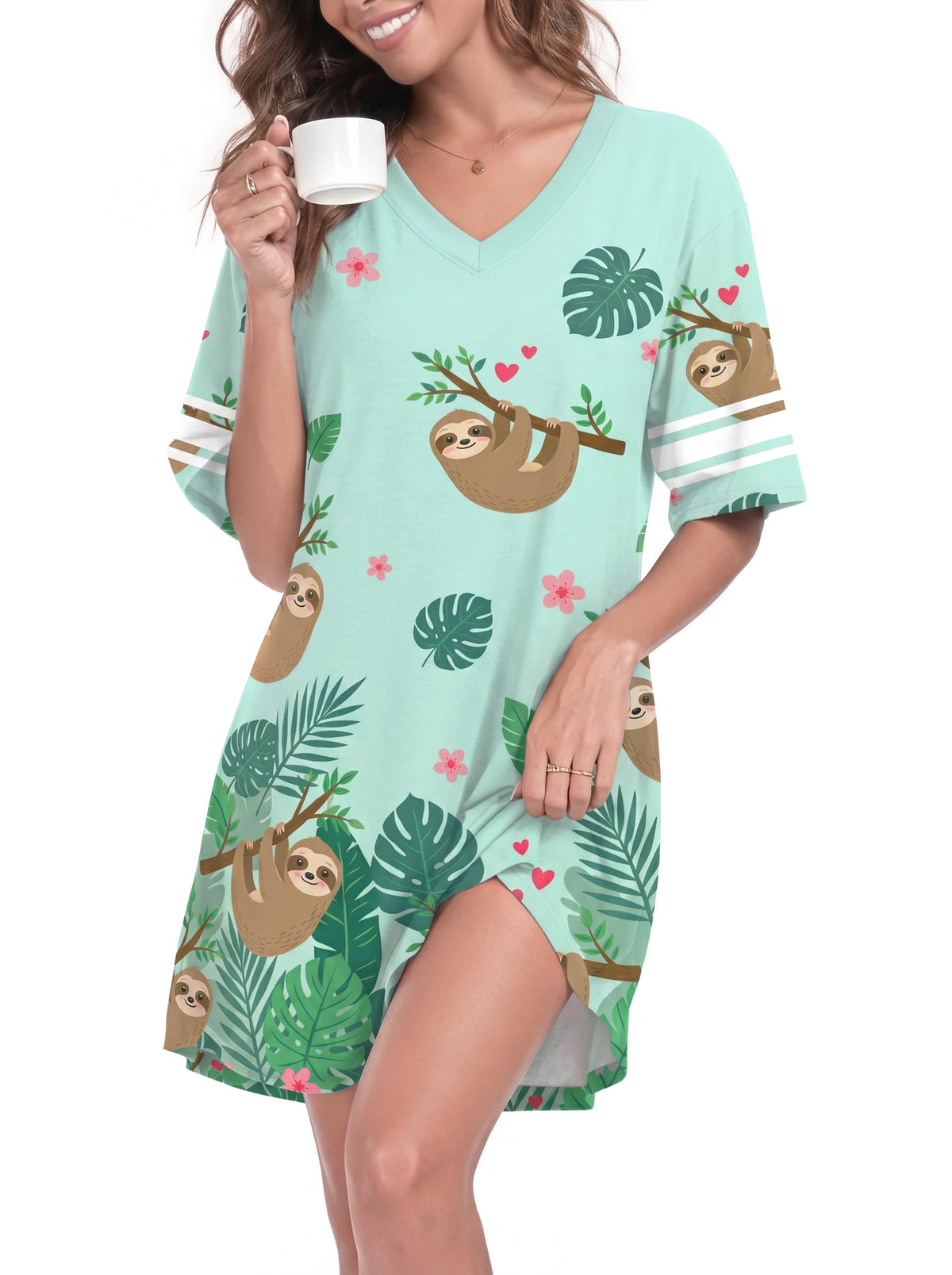 REGAI Women's Nightgowns Short Sleeve Soft Sleepshirt
