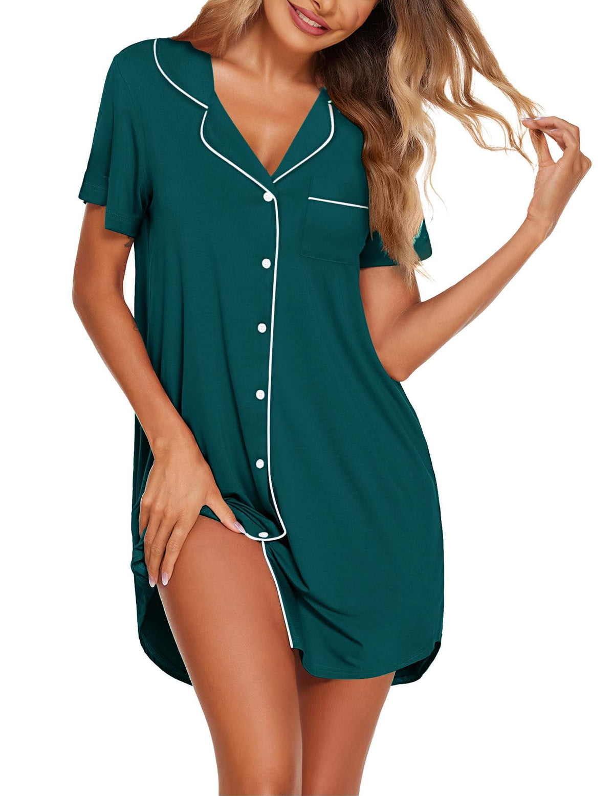Ekouaer Nightgowns for Women Button Down Sleep Shirt Short Sleeve Sleepwear