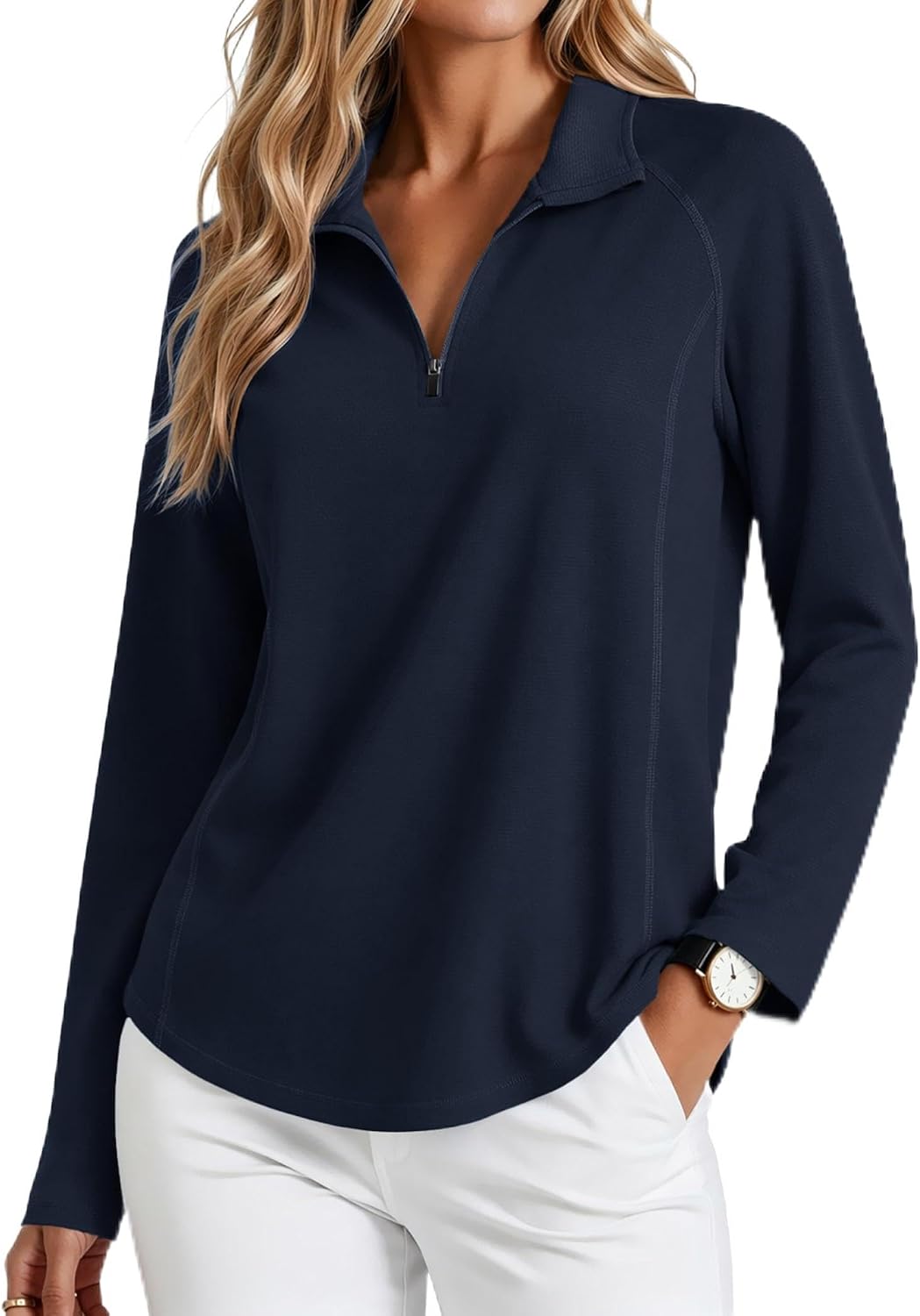 PINSPARK Womens Golf Shirt Long Sleeve Polo Shirts 1/4 Zip Tennis Hiking Tops UPF 50+ Workout Athletic Tee with Thumb Holes
