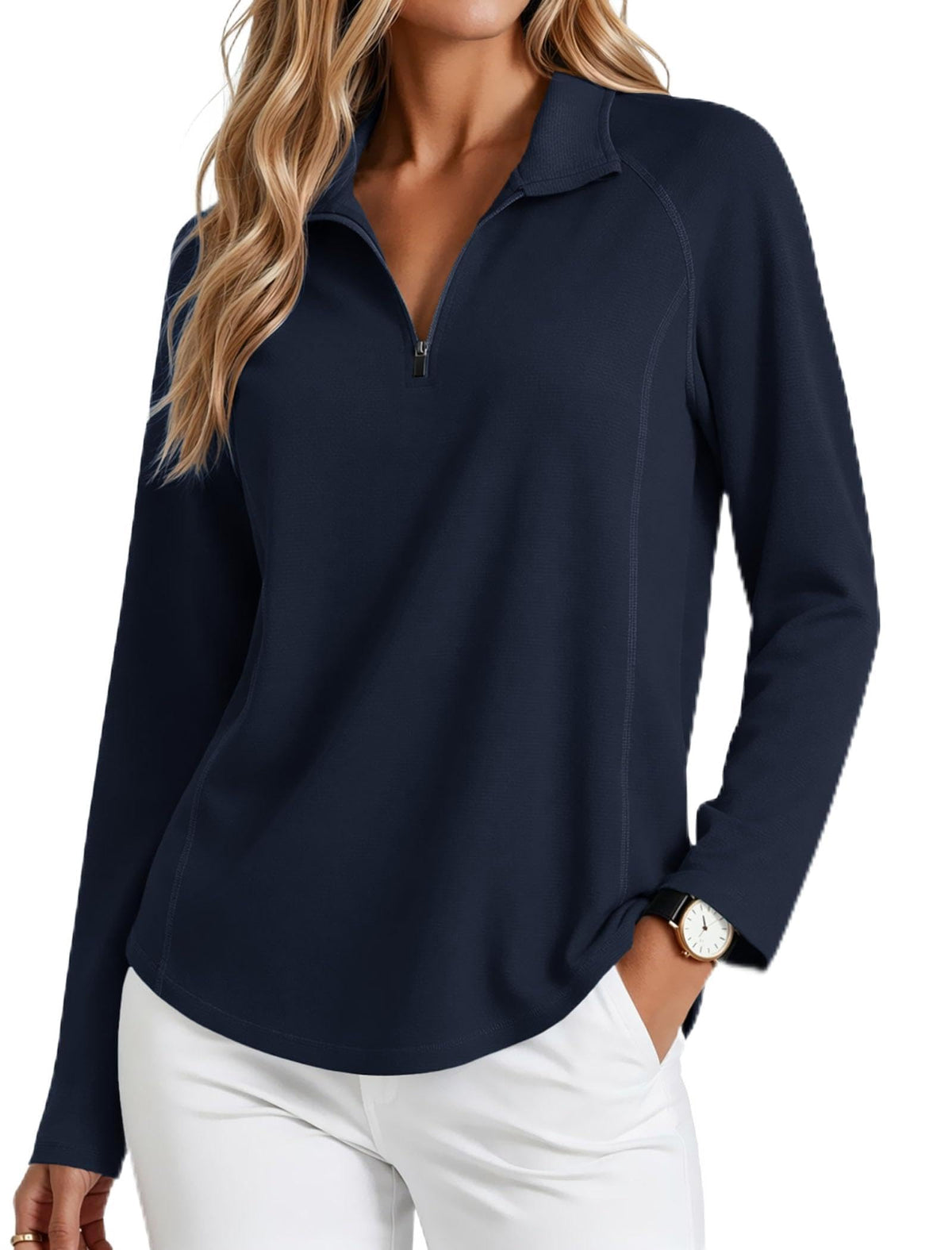 PINSPARK Womens Golf Shirt Long Sleeve Polo Shirts 1/4 Zip Tennis Hiking Tops UPF 50+ Workout Athletic Tee with Thumb Holes