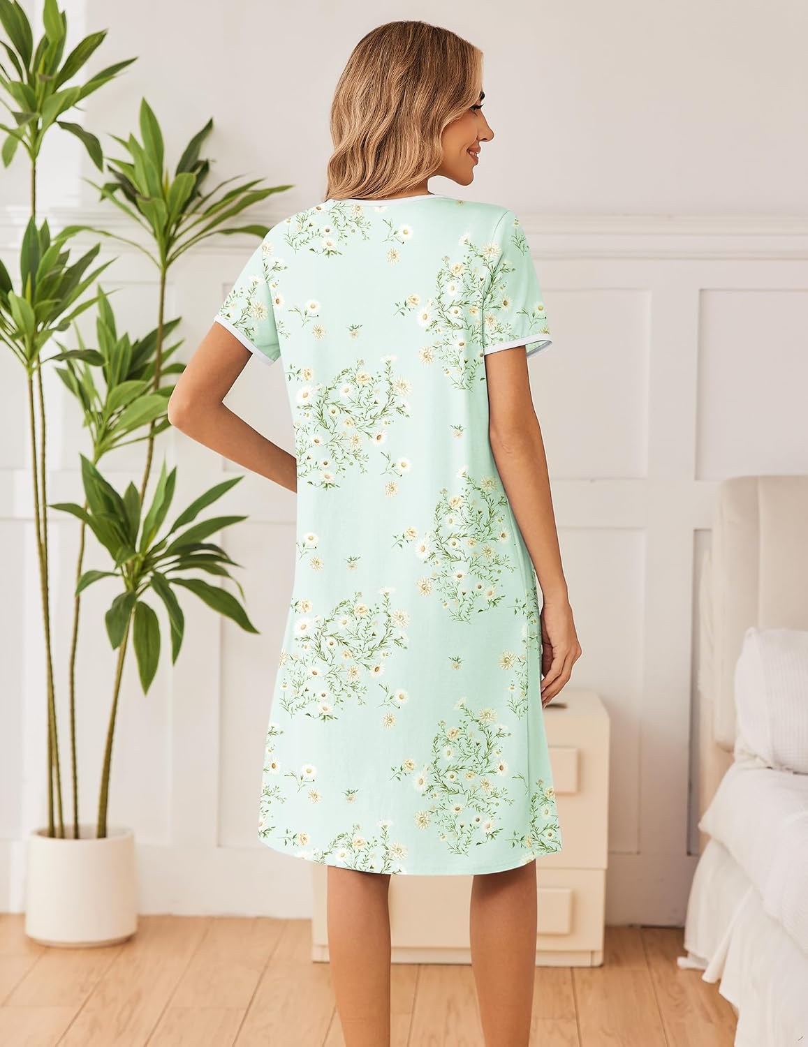 Ekouaer Cotton Nightgowns for Women Soft Night Gowns Button House Dress