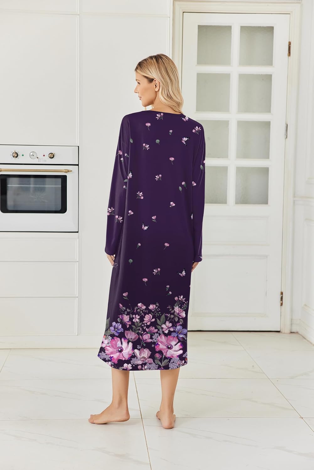 Ekouaer 2 Pack Long Nightgowns for Women Long Sleeve Nightgown with Pocket