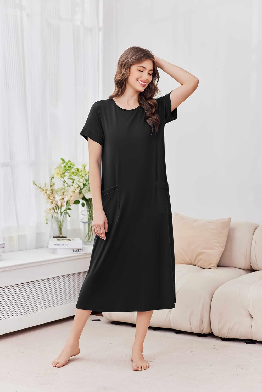 Ekouaer Long Nightgowns for Women Soft House Dress Plus Size Moo Moos
