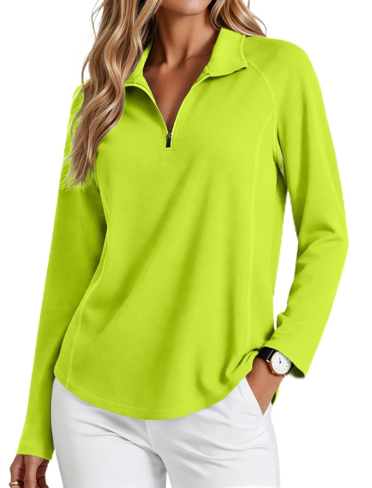 PINSPARK Womens Golf Shirt Long Sleeve Polo Shirts 1/4 Zip Tennis Hiking Tops UPF 50+ Workout Athletic Tee with Thumb Holes