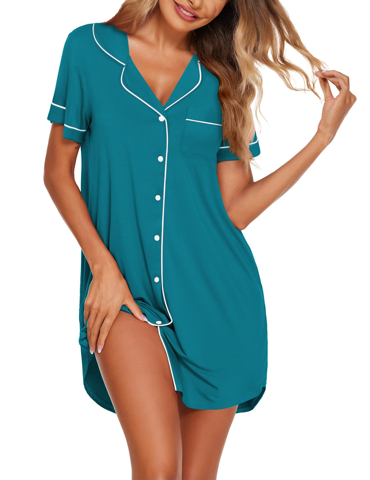 Ekouaer Nightgowns for Women Button Down Night Gowns Short Sleeve Sleepwear