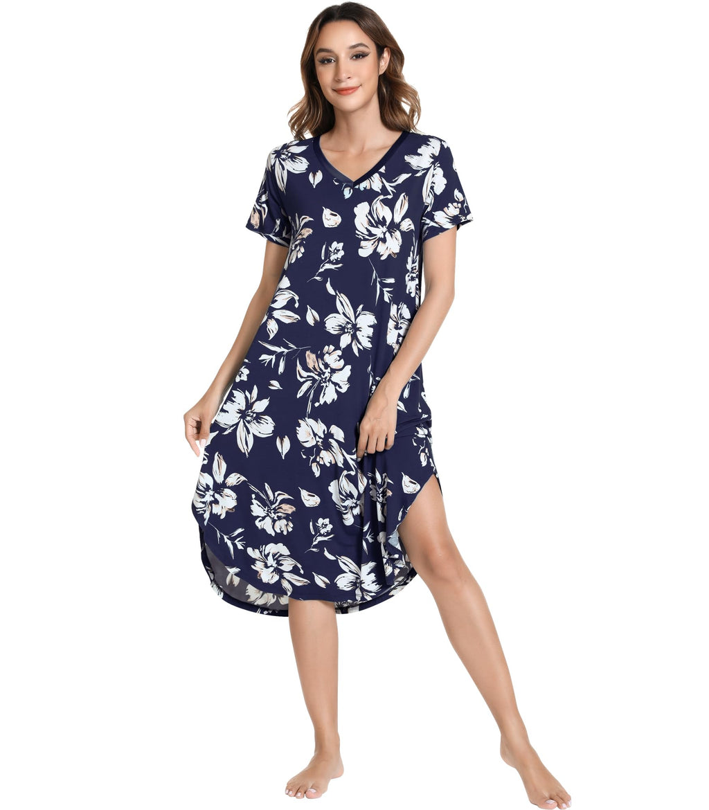 NACHILA Bamboo Viscose Nightgowns for Women Cooling Short Sleeve Sleepshirt