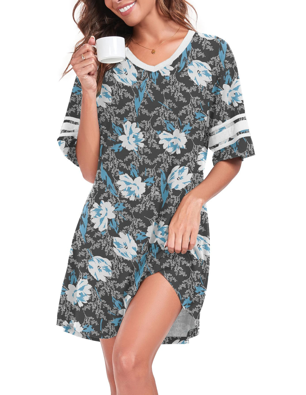 REGAI Women's Nightgowns Short Sleeve Soft Sleepshirt