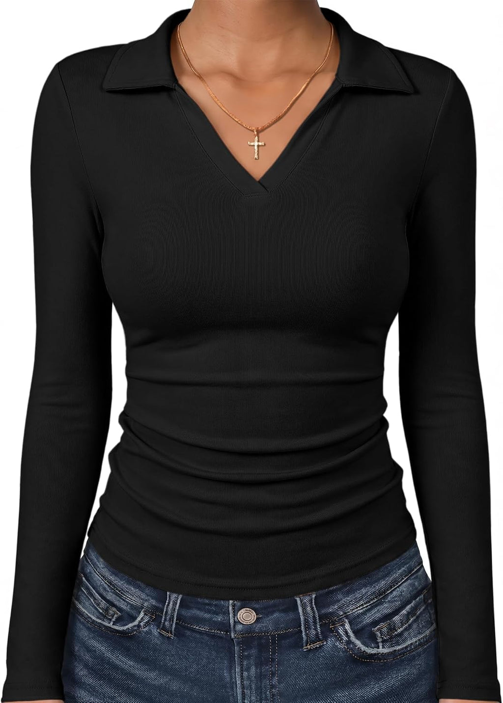 ANRABESS Womens Long Sleeve Fitted Polo Shirts Fall Business Casual Top