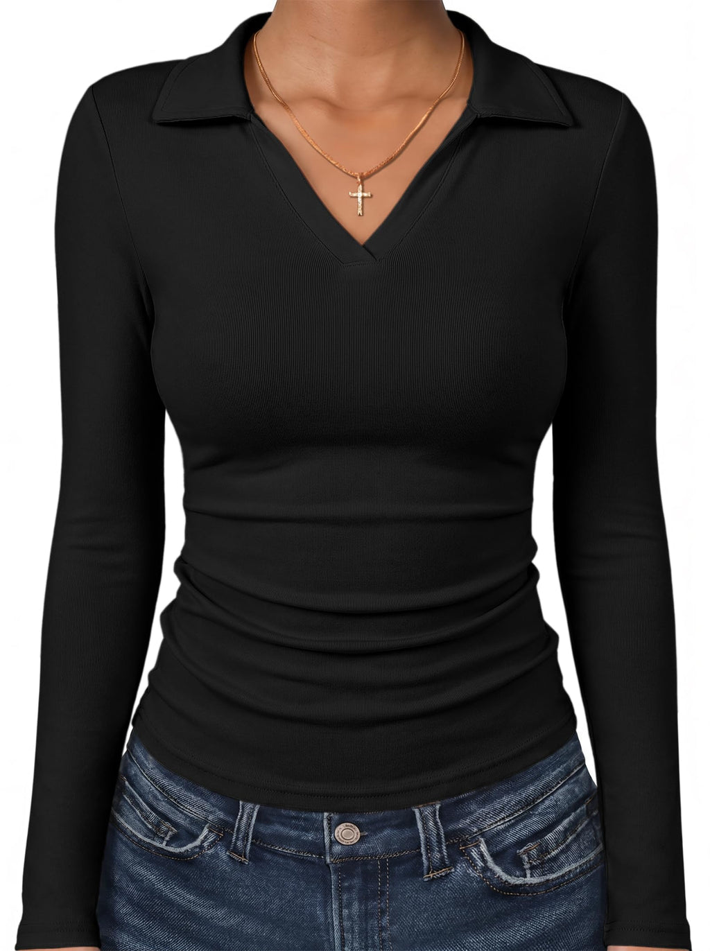 ANRABESS Womens Long Sleeve Fitted Polo Shirts Fall Business Casual Top