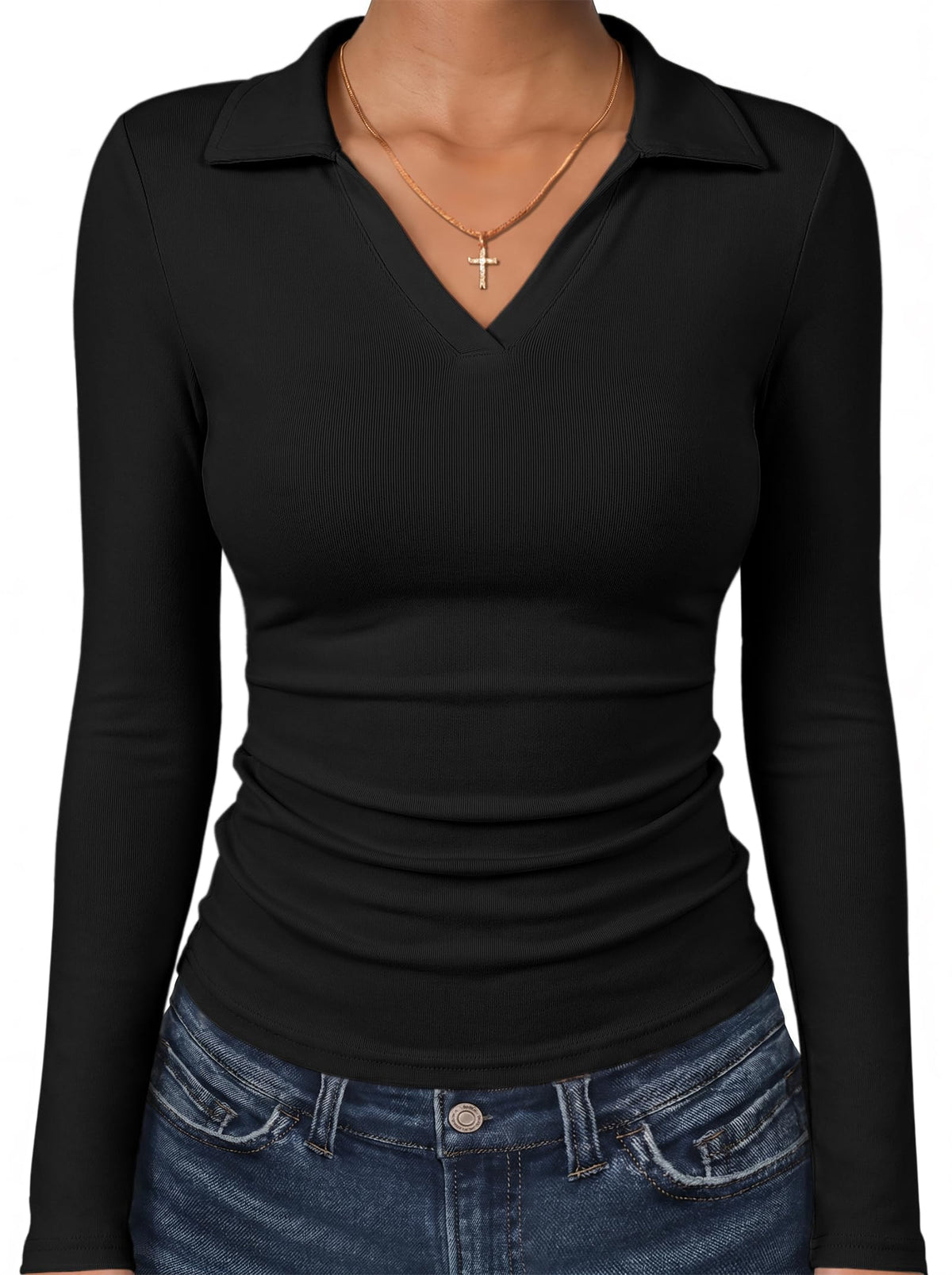 ANRABESS Womens Long Sleeve Fitted Polo Shirts Fall Business Casual Top