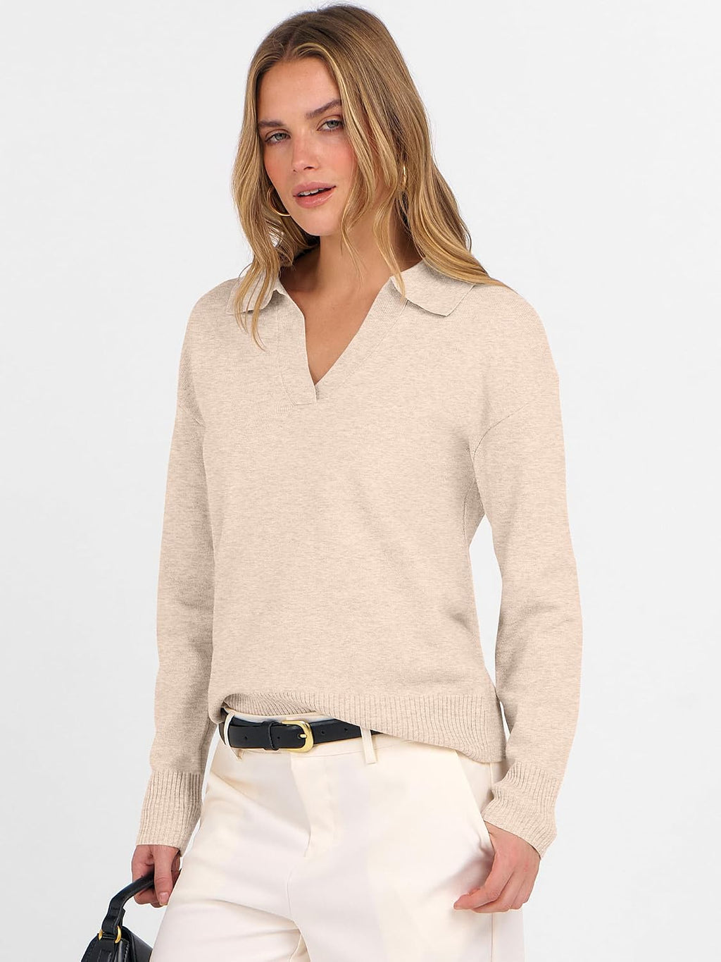 ANRABESS Women Polo V Neck Lightweight Fall Sweaters