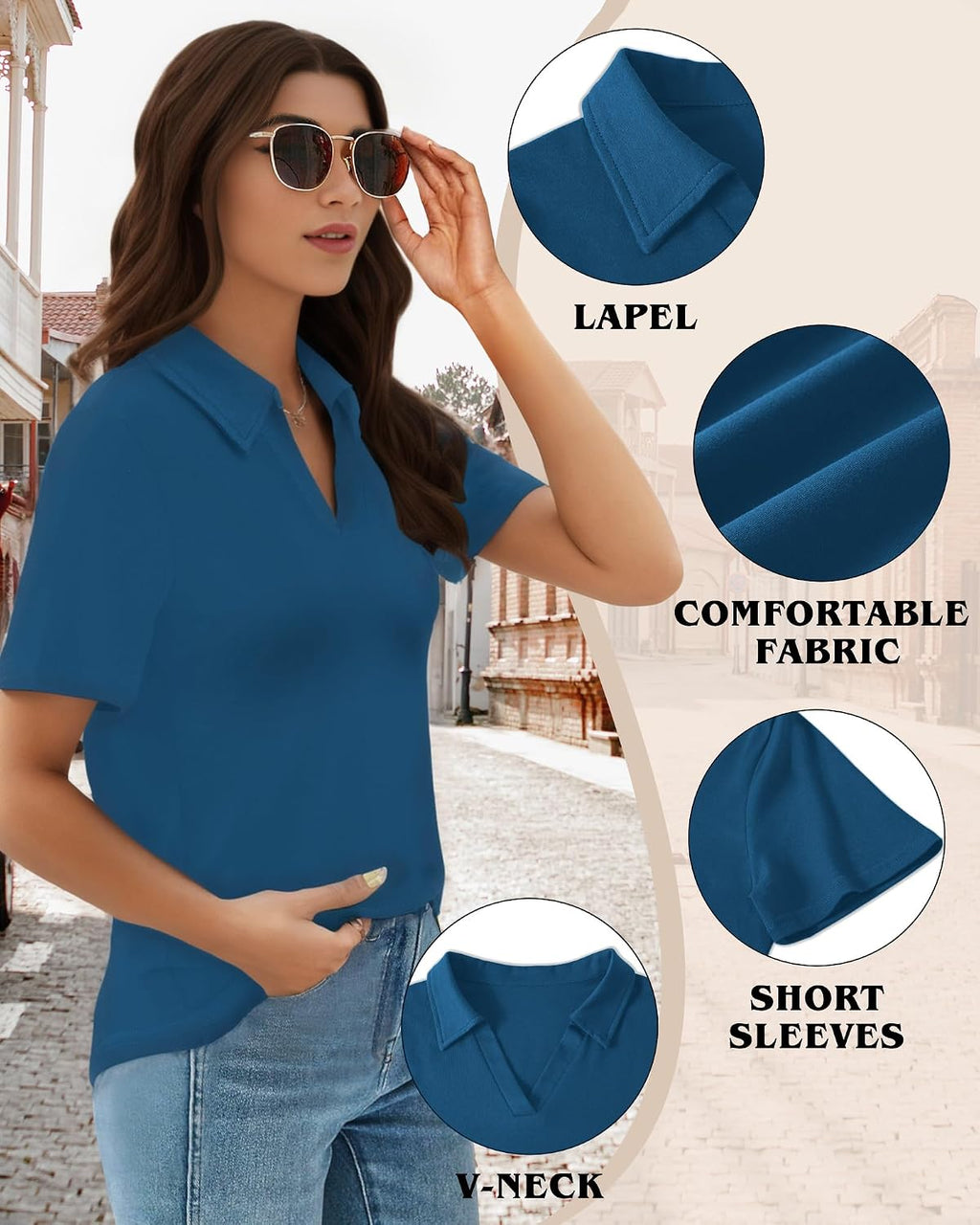 Polo Shirts for Women, Navy Blue, L